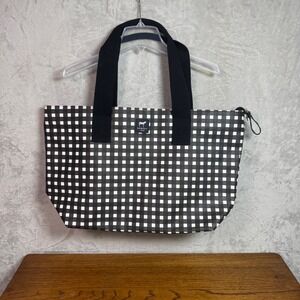 Dabney Lee Black White Gingham Checkered Zip Top Large Tote Bag Travel‎